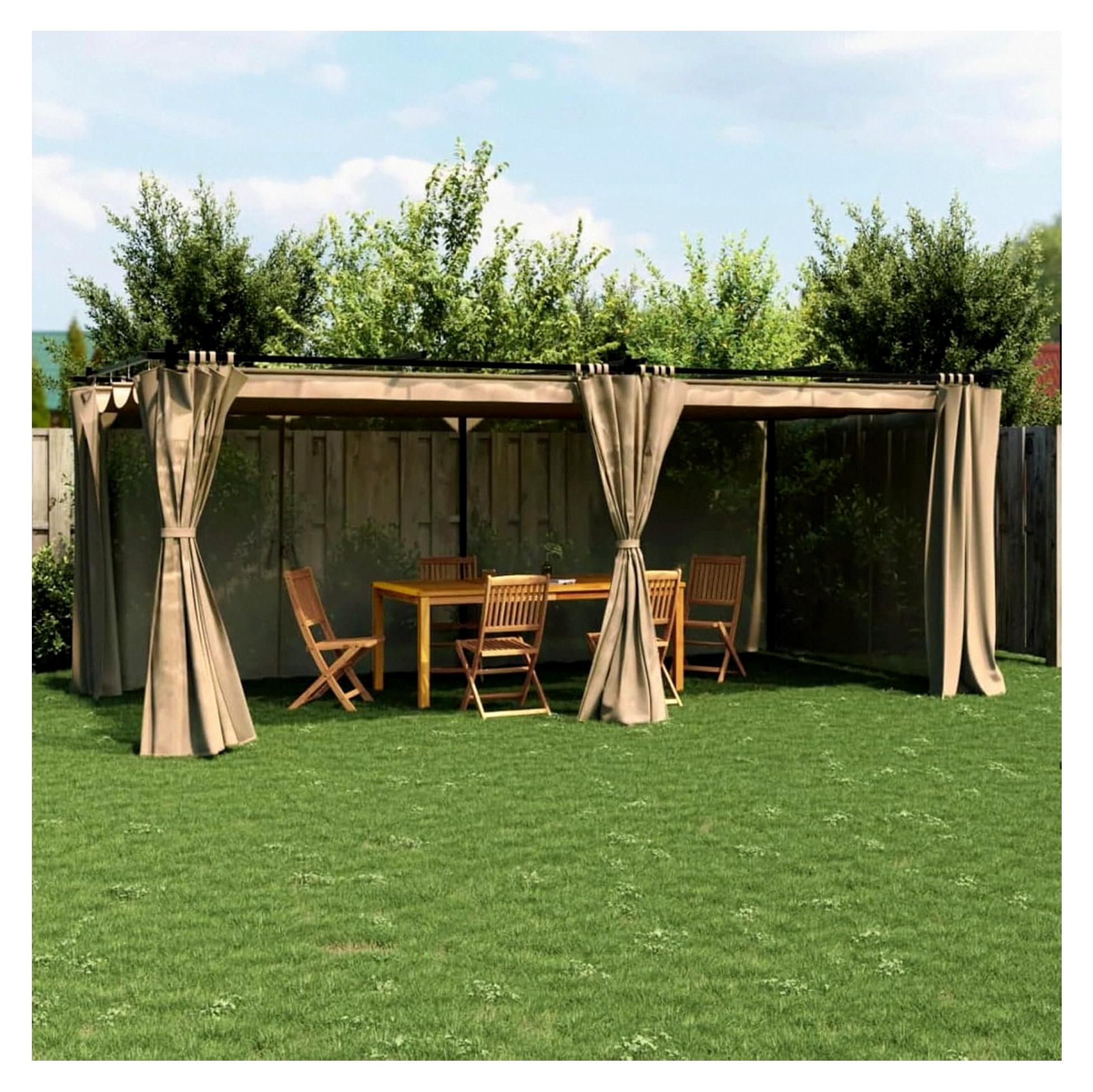 Wasserdichte Pergola 3x6 Aluminium mit verstellbarem Sonnendach und Vorhängen für Terrasse und Garten