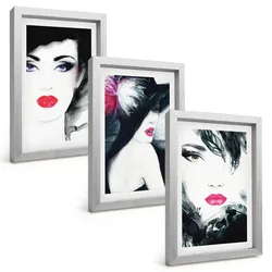 BILDER SET 3er Set - 20x30 cm Silberner Rahmen - Porträts von Frauen mit Lippen