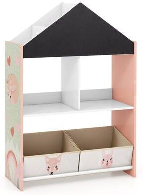 Costway Playhouse Kids Bookshelf with Chalkboard and Whiteboard for 3-6 Years-Pink