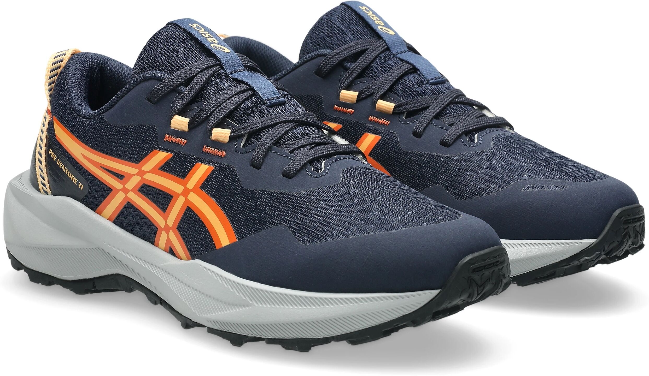Trailrunningschuh ASICS "PRE-VENTURE 11 GS", Jungen, Gr. 40, blau (midnight, orange glow), Synthetik, Schuhe Trailrunningschuh, für Kinder & Jugendliche midnight, orange glow 40