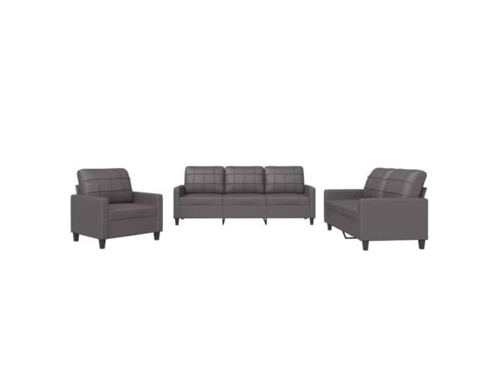 vidaXL 3-TLG. Sofagarnitur mit Kissen Grau Kunstleder