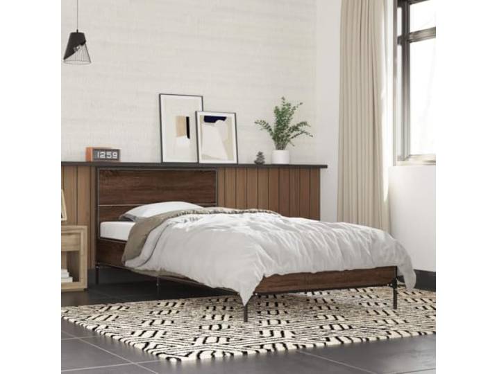 Holzwerkstoff Stabilität Schlafzimmer Metallbeine 75x190 cm Braun Bettgestell Braun Eichen-Optik 75x190 cm Holzwerkstoff Metall Bettrahmen mit Kopfteil Stabile Metallbeine Lattenrost Ohne