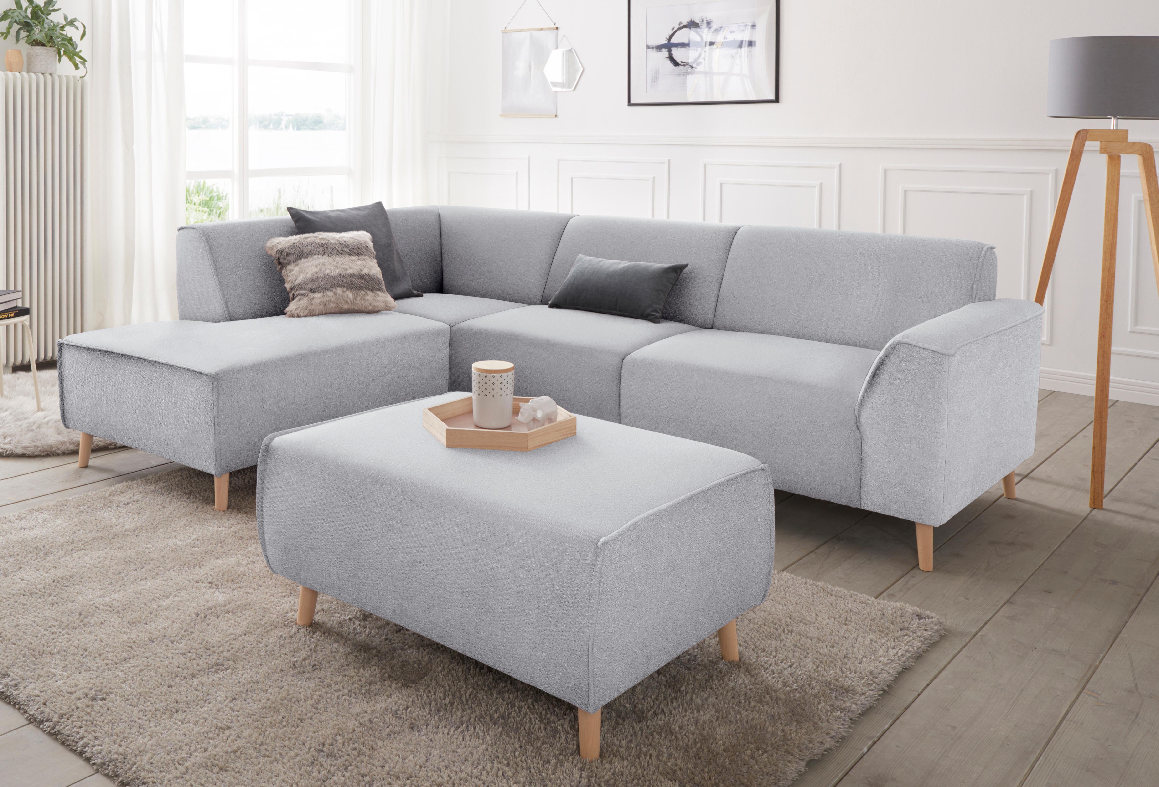Ecksofa HOME AFFAIRE "Janek Scandic Design, elegant und zeitlos, L-Form", grau (hellgrau), B:263cm H:81cm T:191cm, Struktur fein ( 100% Polyester);Struktur weich (92% Polyester, 8% Nylon);Struktur fein ( 100% Polyester), Sofas, Ecksofa, mit Federkern und 