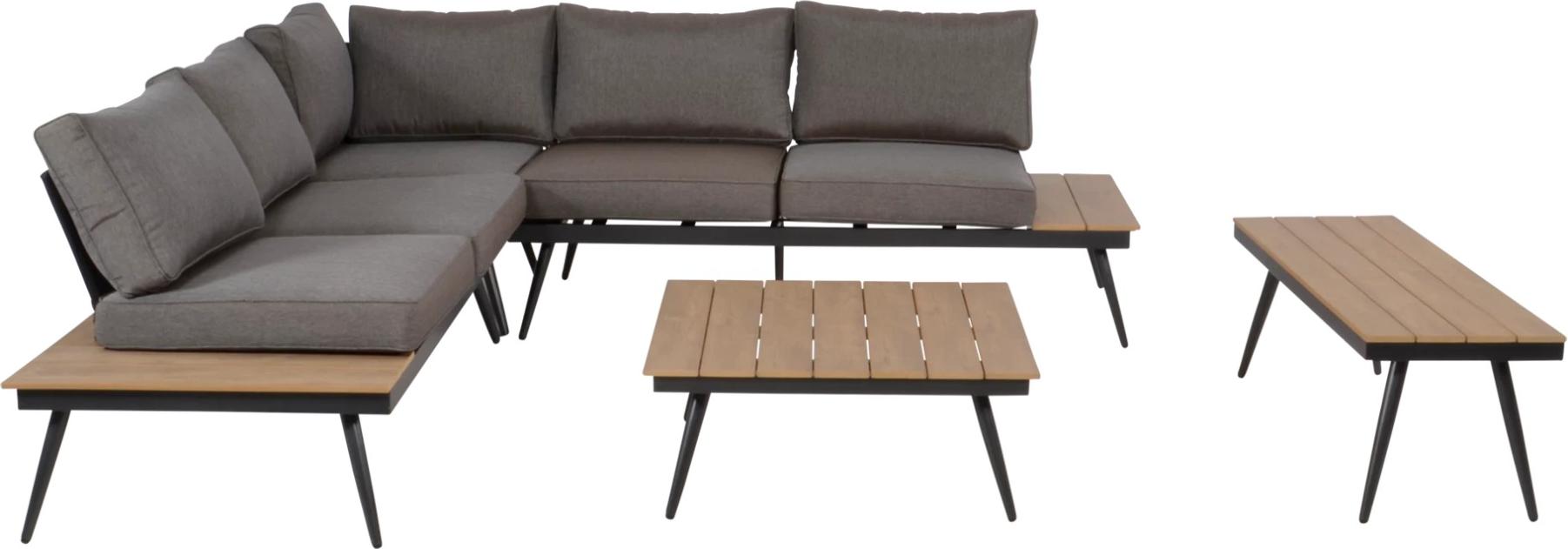 Lounge-Eckset - Aluminium & Polywood Teak-Optik - Grau/Taupe - 164x76x67,5 cm