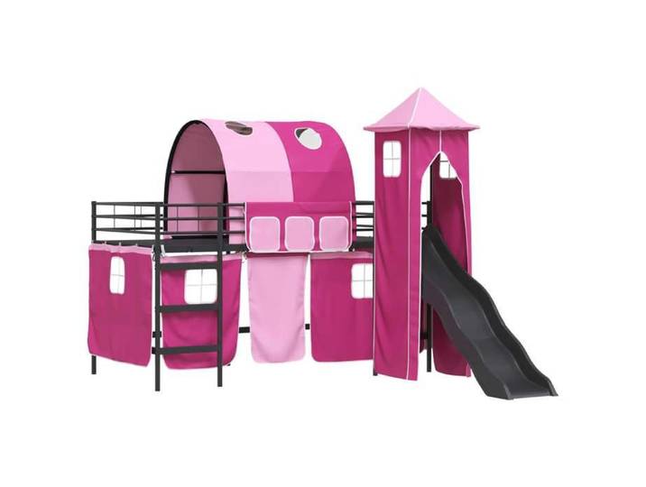 Lit 79.5x200cm - VIDAXL - Lit mezzanine pour enfants - Noir et rose Métал L16986