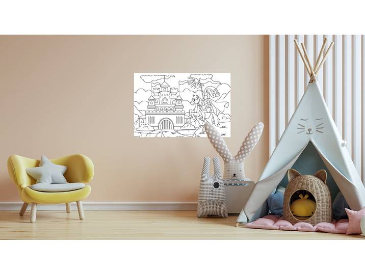 Wandsticker QUEENCE Ritterburg , weiss (weiß), B:90cm H:60cm, Vinyl, Wandtattoos, Wandsticker, DIY-Wandsticker zum Bemalen