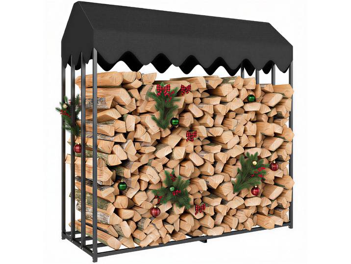 Outsunny Range bûches extérieur en acier 186 x 70 x 185 cm grande capacité 1,9 m³, étagère à bûches avec abri bois de chauffage