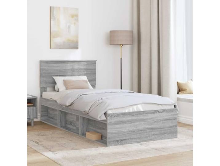KTHLBRH Bettgestell Grau Sonoma 78 x 200 cm Holz mehrschichtig Kopfteil inklusive, Basis mit festen Latten, Unterstützung 100 kg, leicht zu reinigen