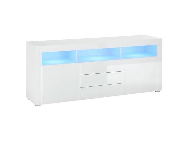 Mid.you Sideboard, Weiß, Weiß Hochglanz, Kunststoff, 2 Fächer, 3 Schublade(n) Schubladen, E, kaltweiß, 180x74x44 cm, stehend, Wohnzimmer, Kommoden & Sideboards, Sideboards