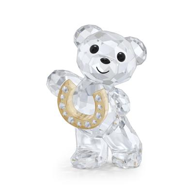 Dekofigur SWAROVSKI "Kristallfigur Sammelfigur KRIS BEAR LUCKY HORSESHOE", kristallweiß, goldfarben, schwarz, Dekofiguren, B/H/T: 2,3cm, Swarovski Kristall, Swarovski Kristall mit schwarzem Emaille, H:2,3cm