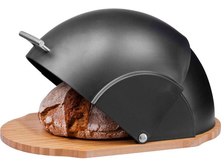 Brotkasten ZELLER PRESENT, schwarz, B:26cm H:20,5cm L:37cm, Bambus, Kunststoff, Lebensmittelaufbewahrungsbehälter, Brotkasten, Design ist sehr stilvoll und modern