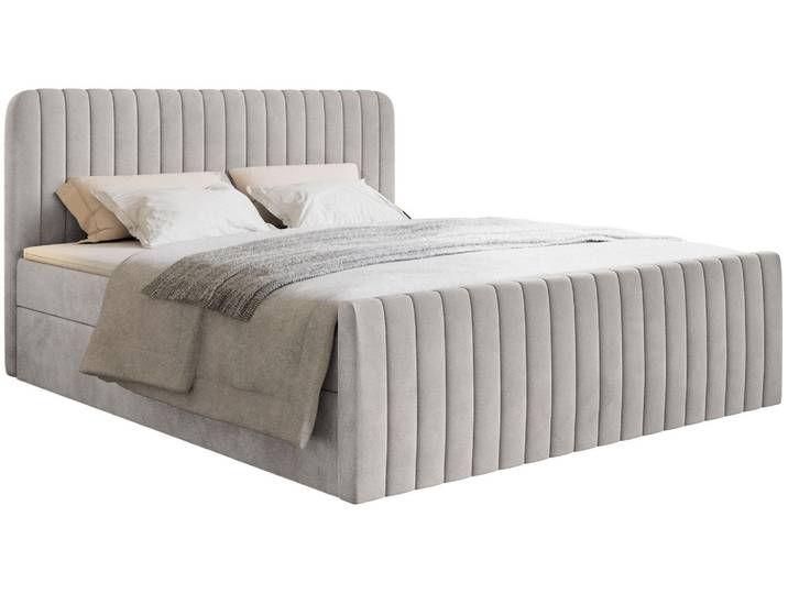 Selsey Saliano - Lit Boxspring 160x200 avec sommier à lattes\, topper et housse en velours\, Greige