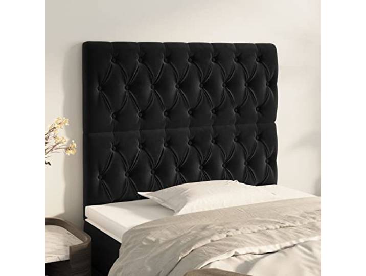 RJPLMFV Kopfteil aus schwarzem Velours, 100 cm, mit Holzfüßen Höhenverstellbar, bequeme Rückenlehne, klassisches Design, Lieferung mit Montageanleitung (evtl. nicht in deutscher Sprache)