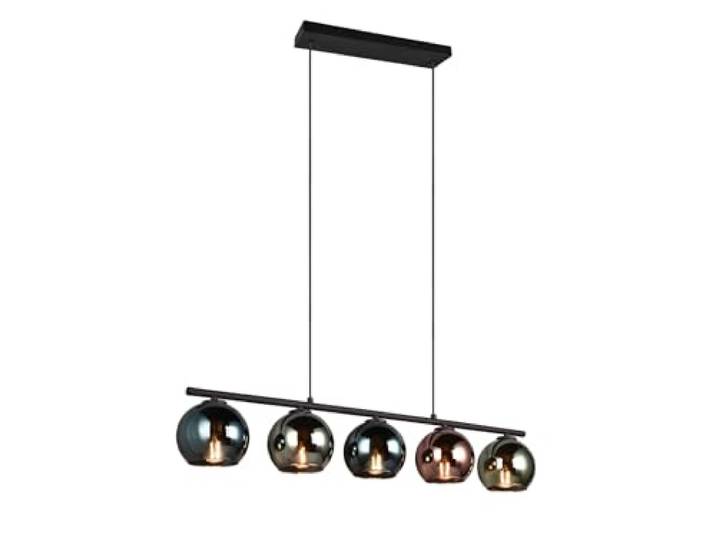 Reality Leuchten Pendelleuchte Sheldon R31305017, Metall Schwarz matt, Metall Schwarz matt, Glas Blau/Grün/Kupferfarbig, exkl. 5x E14