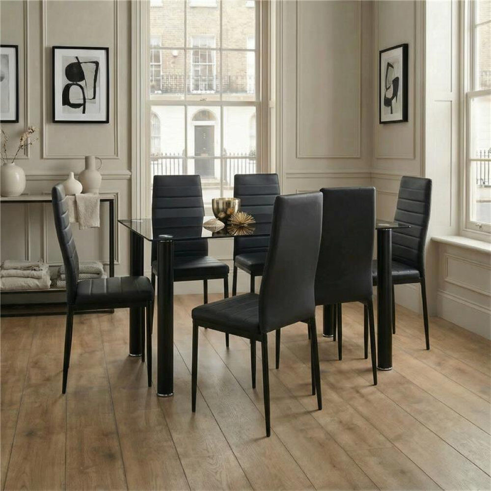 Latitude Run Gorge 6 -Person Glass Dining Set Black 6