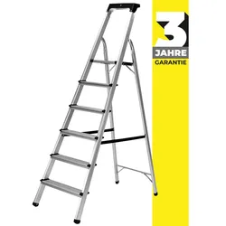 Craftfull Stehleiter CF-133B, Aluminium-Haushaltsleiter, Ablagefläche, Gummi-Standfüße, 3-6 Stufen (6 Stufen)
