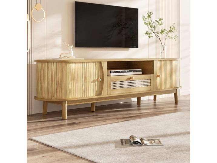 MEUBLIV Meuble TV avec portes coulissantes et tiroirs 165x37x46 cm MDF naturel