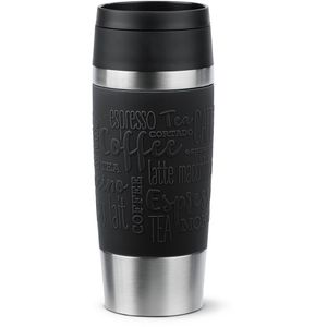 Emsa Thermobecher Travel Mug N2020200, schwarz, hält 4 h warm und 8 h kalt, Edelstahl doppelwandig, 360 ml