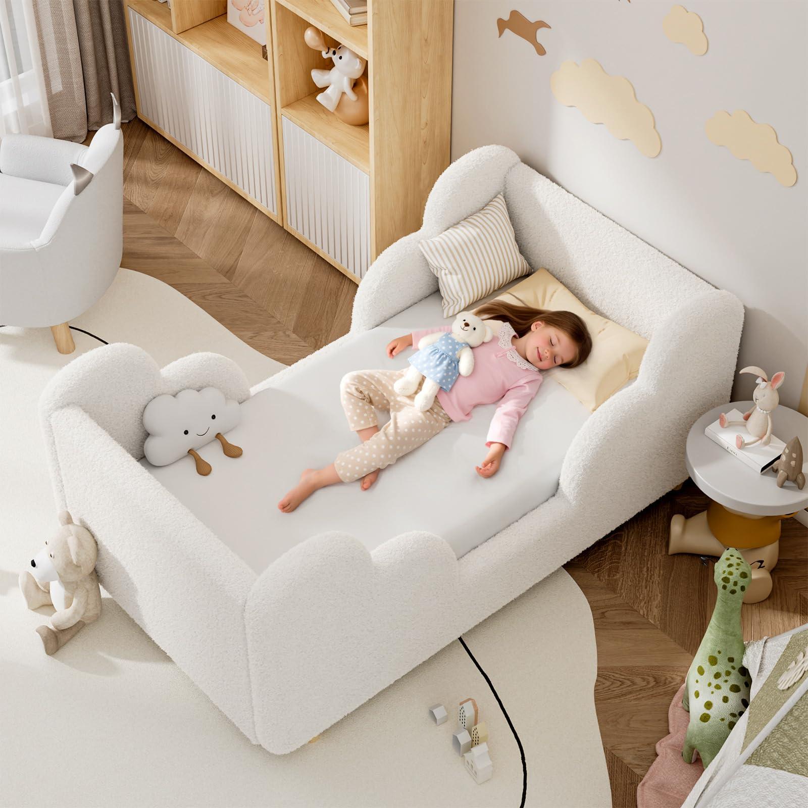 Kleinkinderbett Kinderbett Toddlerbett - 70 x 140 cm - Wolkenförmiges Schutzgitter - Massivholzlatten - Matratze nicht im Lieferumfang