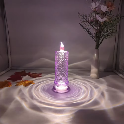 Multisell Products Hub LED Crystal Candle Light Table Lamp, Rose Projection Atmosphere Light For Weddings & Parties purple