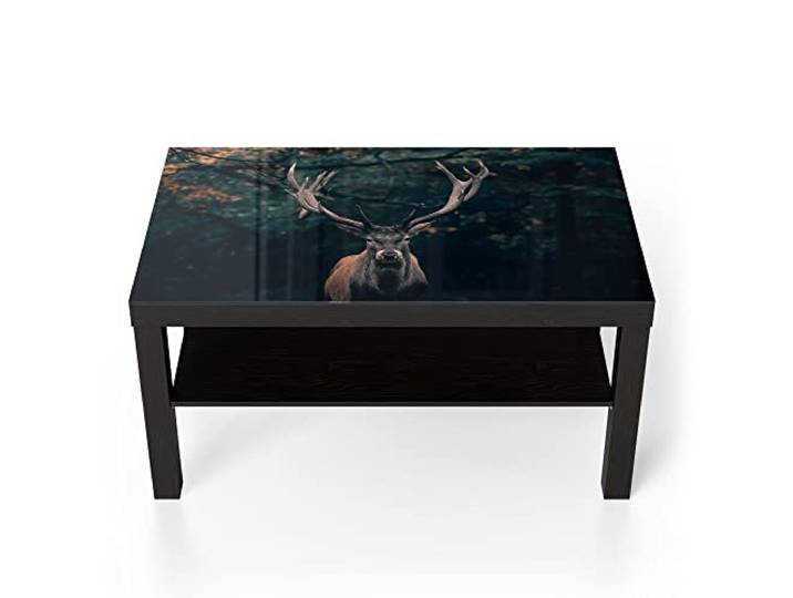 DEQORI Glastisch schwarz groß 90x50 cm Motiv Elch im Teutoburger Wald ausgefallener Beistelltisch aus Glas Hochglanz Couchtisch fürs Wohnzimmer moderner Couch Tisch mit Design