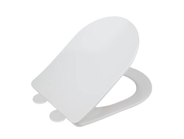 Siège WC Galati\, siège de toilette plat en forme de D avec dispositif d'abaissement automatique\, en plastique thermodurci\, fixation Fix-Clip\, blanc mat