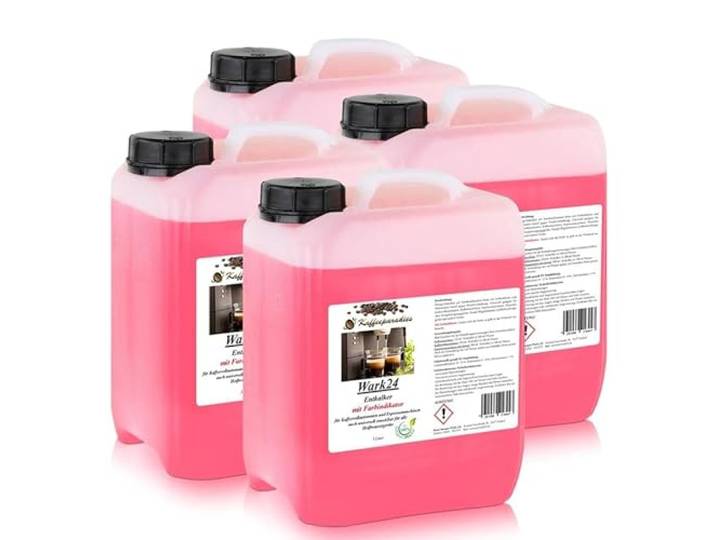 Wark24 Flüssigentkalker 4x 5 L mit Farbindikator, Universal-Entkalker & schonender Kalklöser für Kaffeemaschinen, Wasserkocher & Haushaltsgeräte, biologisch abbaubar