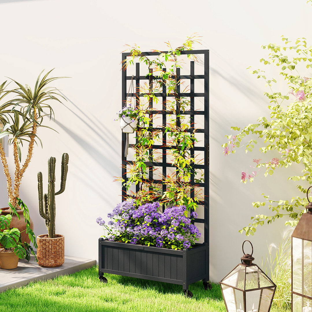 Lily Manor Wooden Trellis Planter Raised Beds for Garden with Wheels, Grey Grey 186cm H X 82.5cm W X 35cm D