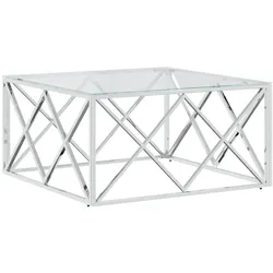 Décoshop26 - Moderner Design-Couchtisch 80 x 80 x 40 cm Edelstahl und silberfarbenes Glas DEC037191