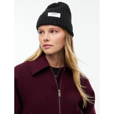 Beanie TOMMY JEANS "TJW SCRIPT", Herren, schwarz, Strick, Baumwolle, Mützen Beanie, aus grobem Rippstrick mit Logo-Label