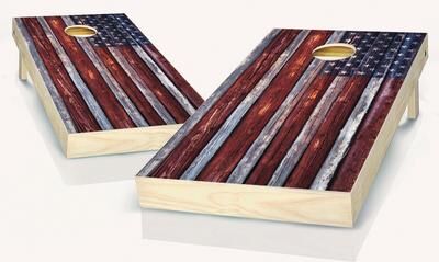 Skip's Garage Country Rustic American Flag Cornhole Board Outdoor Game Set