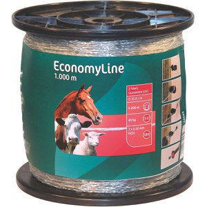 Kerbl Weidezaunlitze EconomyLine 44503, Ø 2,5 mm mit 2 Leiter, 6 km max. empfohlene Zaunlänge, transparent, Rollenlänge 1 km