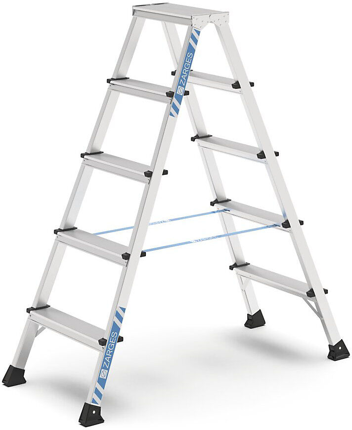 Profi-Stufenleiter, eloxiert, beidseitig begehbar, 2 x 5 Stufen ZARGES