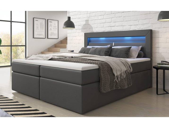 Boxspringbett Repos mit LED und USB - 140x200 - Grau - H4 (100kg+) - Luxusbetten24