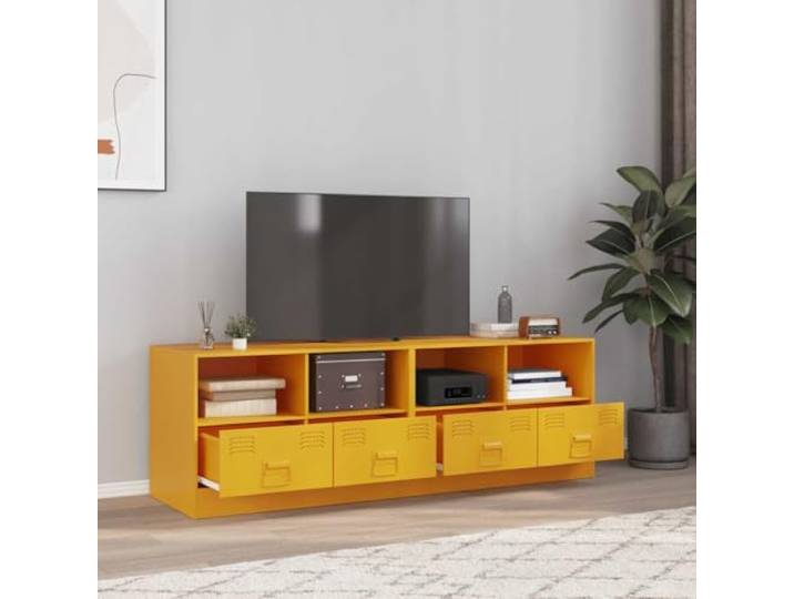 HEFZGDB TV-Schrank Set 2 Stück Senfgelb 67x39x44 cm Stahl Regal mit Griffen und Stauraum für Wohnzimmer