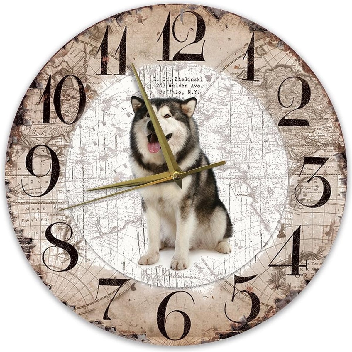 Houten Analoge Klok met Alaska Malamute Hond - 30 cm