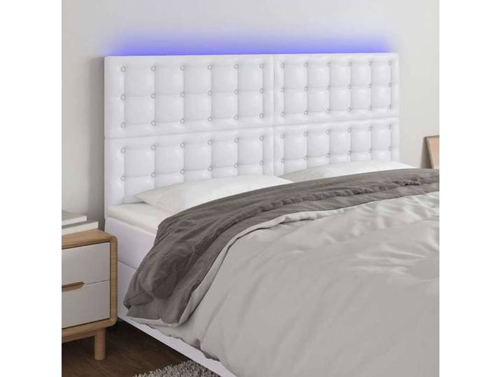 Neuf& 420 Blanc Accessoire de lit - - Tête de lit à LED Blanc 200x5x118/128 cm Similicuir - pour chambre（3parcel）