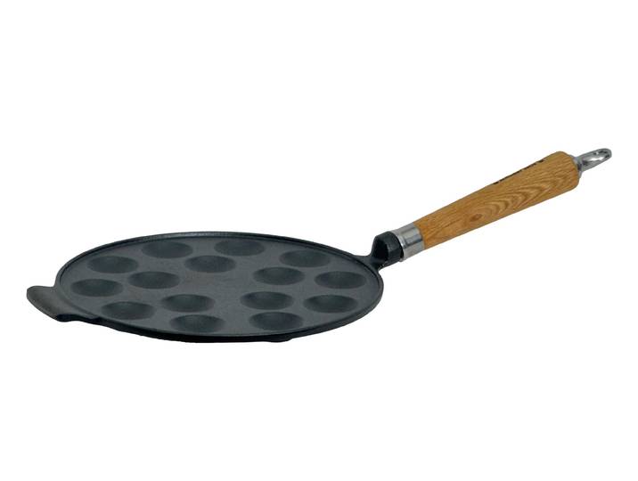Poffertjespfanne RONNEBY BRUK Maestro Poffertjes-Pfanne, Ø 24 cm, mit Holzgriff , schwarz, mit eichenholzgriff, B:24cm H:8cm L:51cm, Pfannen, Poffertjespfanne
