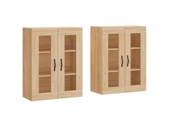 KPOTUERTU Wandschränke 2 STK. Sonoma-Eiche Holzwerkstoff Glastüren, Wandmontage, Sideboard-Aufsatz, Hängeschrank, Stauraum, glatte Oberfläche