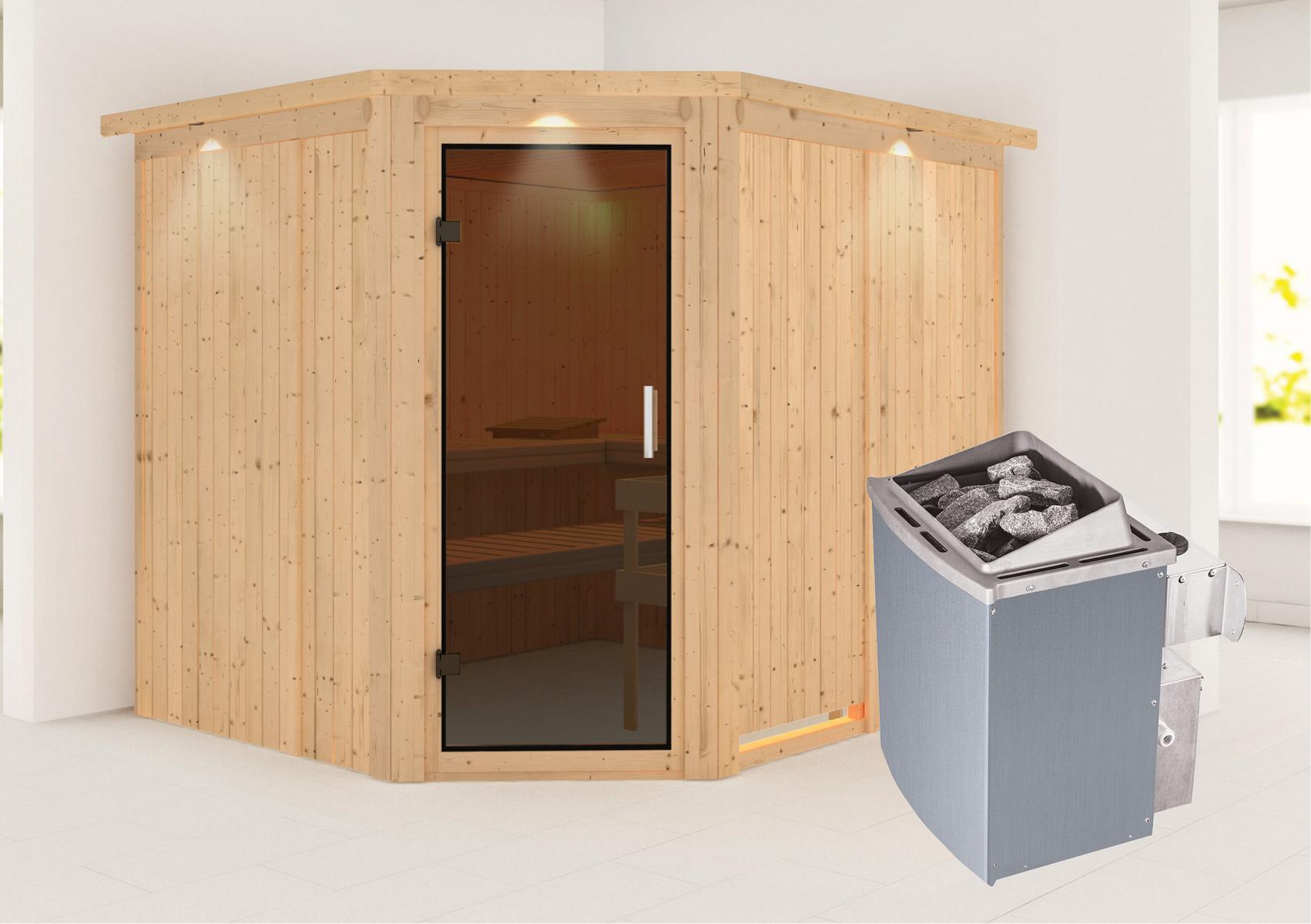 KARIBUHOLZT Sauna Malin Eck, 9kW integr.Strg graphitf. GGT u. D 09231544