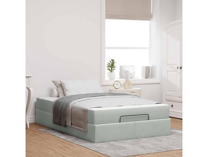 RJPLMFV Bettgestell, Velours, Hellgrau, mit Schaumstoffmatratze, 2 Stück Integrierte Aufbewahrung, Schubladen, einfache Montage, modernes Design, langlebiger Stoff