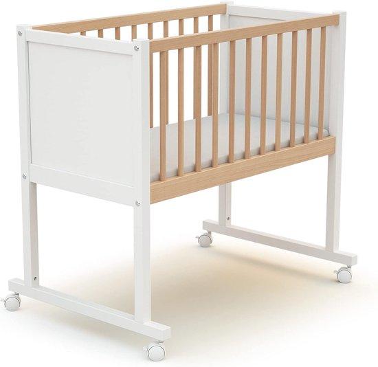 Famanu Kinderbett aus Holz mit Rollen und Matratze 40 x 80 cm - natur