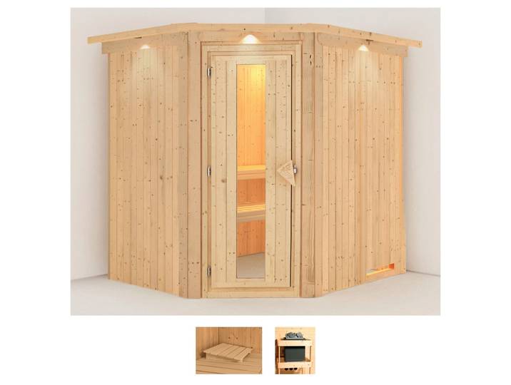 Sauna KARIBU Siirin , beige (naturbelassen), ohne Ofen, (ohne Ofen), Saunen, Sauna, ohne Ofen