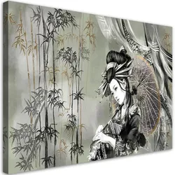 WANDBILD geisha und bambus