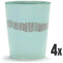 Serax, Tasse, Fest Azurblau Streifen Rot Teetasse (330 ml, 4x)