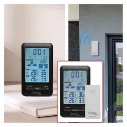 Casativo Funk-Wetterstation mit Aussensensor, Barometer & Wettertrend, Wetterstation, Schwarz