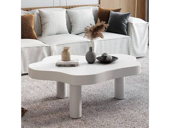 YMAOMAO Wolkenförmiger Couchtisch, Beistelltische Wolkenförmiger Couchtisch Unregelmäßiger Teetisch für den Innenbereich mit 3 Beinen Süßer skandinavischer Beistelltisch,White-80x55x40cm