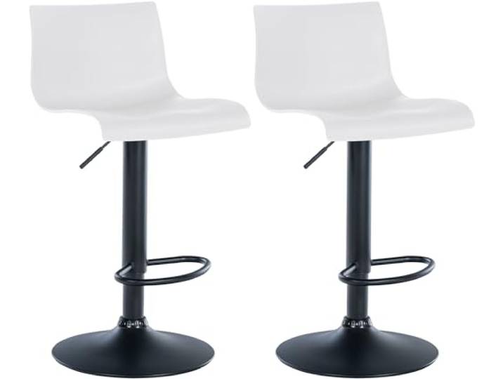CLP 2er Set Barhocker Branford I Stoff I Kunststoff I Höhenverstellbarer Küchenhocker I Thekenhocker Mit Integrierter Fußstütze Farbe weiß Material Kunststoff