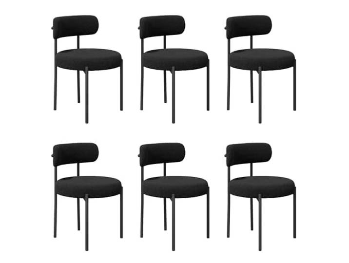FSDFKPOP Esszimmerstühle, moderner Mid-Century-Stuhl mit runder gepolsterter, gebogener Rückenlehne, Küchen- und Wohnzimmerstühle mit schwarzen Metallbeinen(Black (Teddy Fleece),6pcs)