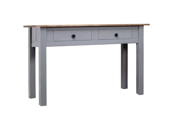Table console - AKOZON - Panama - Bois de pin massif - 2 tiroirs - Gris et bois naturel